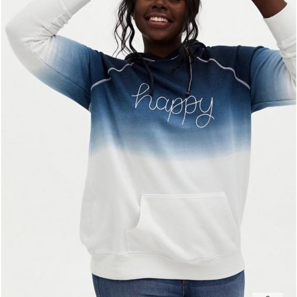 Torrid Blue Dip Dye Happy Hoodie - Picture 3 of 4